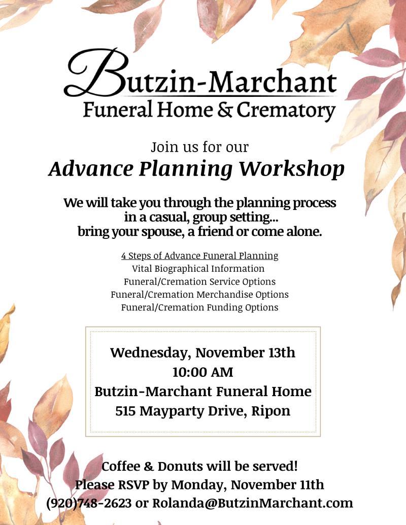 Advance Planning Workshop at Butzin-Marchant Funeral Home